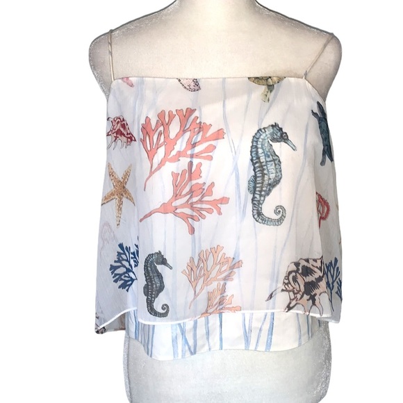 Club Monaco Tops - Club Monaco Ocean Life Silk Seascape Print Blouse Size Large